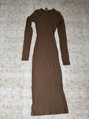 SKIMS Brown Long Sleeve Ribbed Maxi Dress